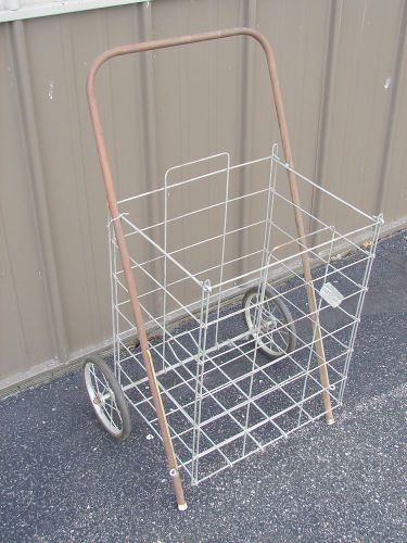 Vintage collapsible folding wire cart basket shopping laundry recycling wheels for sale