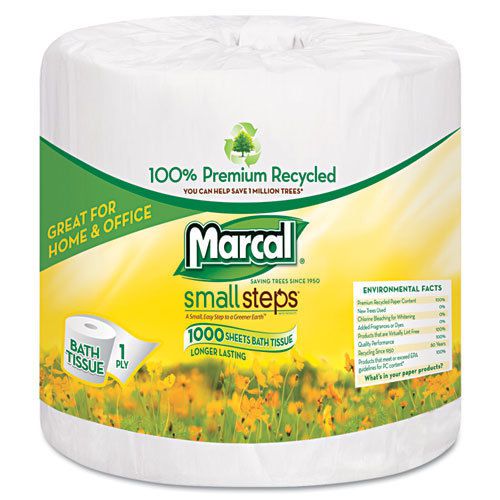 Marcal Small Steps 100% Premium Recycled 1-Ply Bath Tissue, 1000 Sheets/Roll, 40