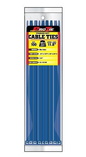 Pro Tie BL11SD100 11.8-Inch Blue Standard Duty Color Cable Tie, Blue Nylon,