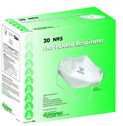 Dynarex N95 High Efficiency Flat Folded Respirator Masks CDC Bug Out - Box of 20