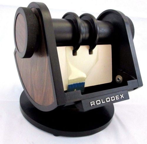 Vintage Rolodex SW-24 Wood Grain Rotating Swivel File 180+ Cards, A-Z dividers