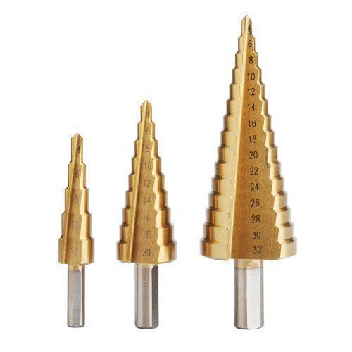 3x Large Cone High Speed Steel Step Hole Cutting Drill Bit Set Cutter with Pouch