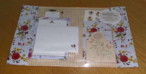New seasons desk blotter set pale blue &amp; beige floral w/ stationery notes more! for sale