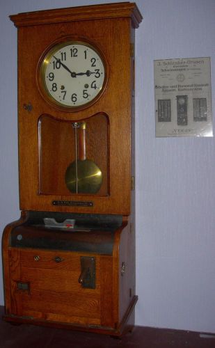 Antique German stempeluhr time recording clock by Schlenker Grusen approx 1920