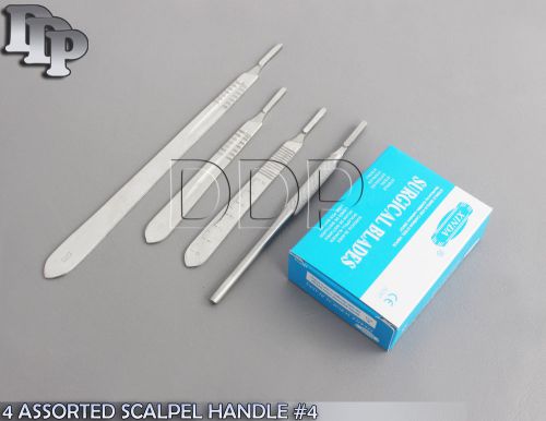 4 ASSORTED SCALPEL KNIFE HANDLE #4 + 100 SURGICAL STERILE DISSECTING BLADES #23