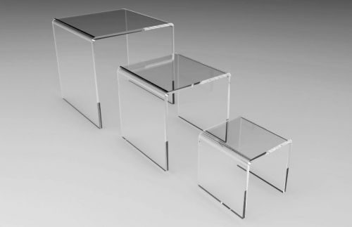 Set of 3 Clear Acrylic Display Riser 2&#034; , 3&#034; , 4&#034; Jewelry Showcase Fixtures 131