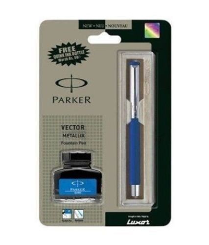Parker Pen Vector Mettalix CT Fountain Pen Blue Body Blue Ink