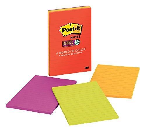 Post-it super sticky notes, 4 in x 6 in, marrakesh collection, lined, 4 for sale