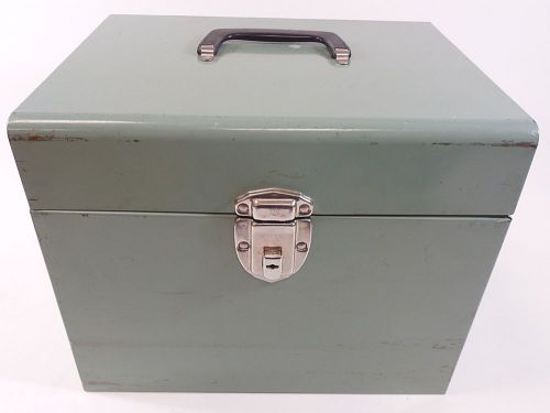 Large vtg excelsior green metal portable storage file cabinet box 12.5 x 10 x 10 for sale