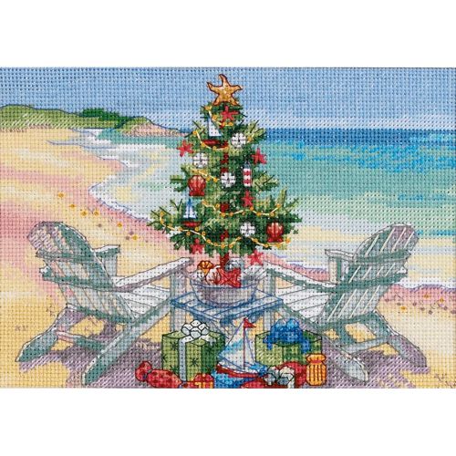 &#034;Gold Petite Christmas On The Beach Counted Cross Stitch Kit-7&#034;&#034;X5&#034;&#034; 18 Count&#034;