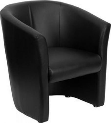 Flash Chairs Furniture GO-S-01-BK-QTR-GG Black Leather Barrel-Shaped Guest Chair