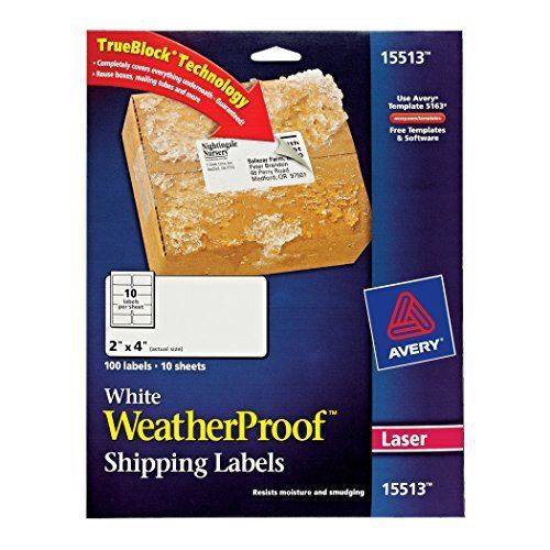 Avery weatherproof labels for laser printers, 2 x 4 inch, white, pack of 100 for sale