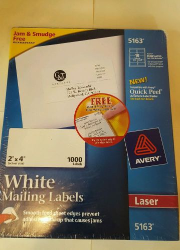 Avery 5163 Permanent Laser Mailing Labels, 2&#034; x 4&#034;, 1000/BX, White