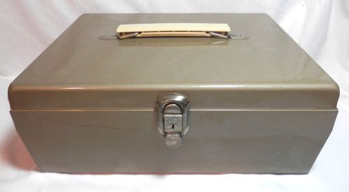 Vintage Metal Storage File Cash Money Box w/Removable Money Tray