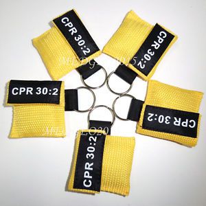 50 pcs/pack CPR MASK KEYCHAIN WITH CPR FACE SHIELD AED YELLOW 30:2