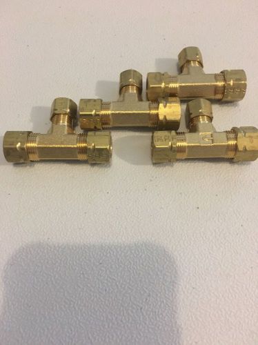 Lot of 4 parker 164c-6-6-4 union tee, brass, compression 3/8x3/8x1/4 inch for sale
