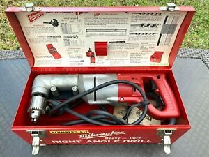 VINTAGE Milwaukee HeavyDuty Corded 1/2&#034; RIGHT ANGLE DRILL+ METAL CASE Reversible
