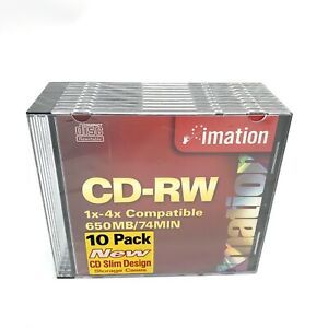 New 10 Pack Slim Case CD-RW 1x-4x Compatible 650MB/74MIN Imation