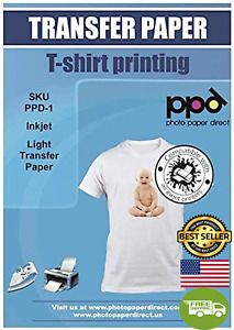 PPD Inkjet PREMIUM Iron-On White and Light Color T Shirt Transfers Paper LTR 8.5