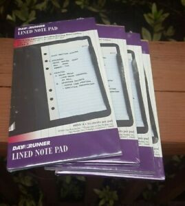 Lot of 4: Day Runner Lined Note Pad Refills #033-3/ 3 3/4&#034; x 6 3/4 Pages/ 6 Ring