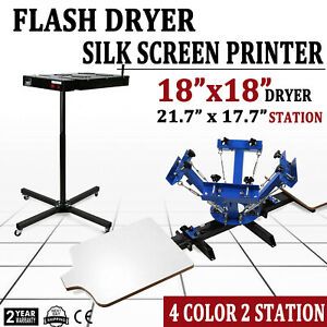 4 Color Screen Printing Press Kit Machine 2 Station Silk Screening Flash Dryer