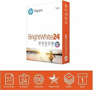BrightWhite 24 lb |1 Ream - 500 Sheets| 100 Bright | Made in USA - FSC Certified