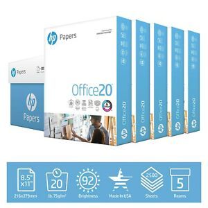 HP Printer Paper | 8.5 x 11 Paper | Office 20 lb | 5 Ream Case - 2500 Sheets ...