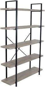 Sunnydaze 5-Tier Bookshelf - Industrial Style with Freestanding Open Shelves wit