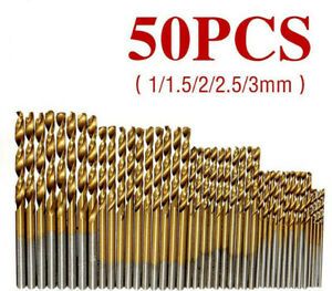 50Pc 1/1.5/2/2.5/3mm HSS High Speed Steel Drill Bit Set Tools Titanium Coated