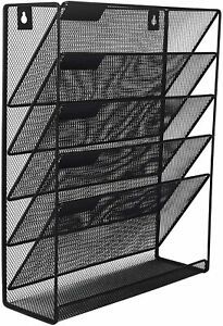Mesh Wall File Holder 5 Tier Vertical Mount / Hanging Organizer with Bottom Flat
