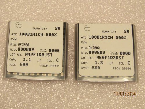 (20) ATC 100B1R3CW500X, 1.3 pf, &amp; (20) ATC 100B1R1CW500X, 1.1 pF, CAPACITORS