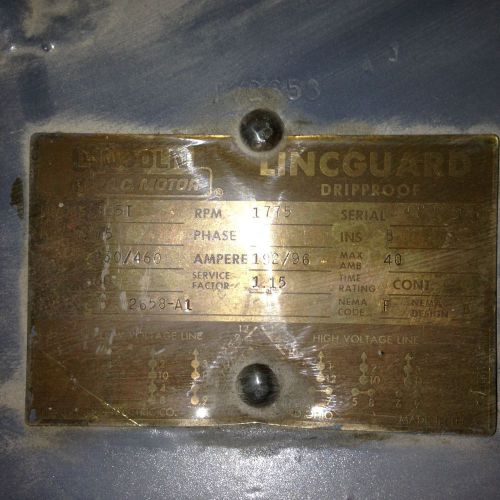 75 hp, 1775 rpm, 365t, lincoln a.c. lincguard dripproof for sale