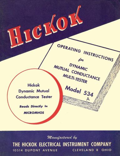 Operation &amp; Test Data Manual For Hickok 534A Tube Tester