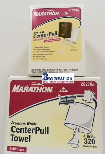Marathon  Premium White CenterPull Dispenser Starter Kit &amp; Towel 4 Rolls Refills