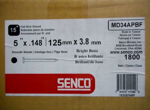 Senco MD34APBF 15deg 5&#034;x.148&#034; Flat Wire Bound Bright Basic Nails QTY 1800