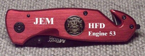 Personalized laser engraved fire fighter rescue knife  - solid red for sale