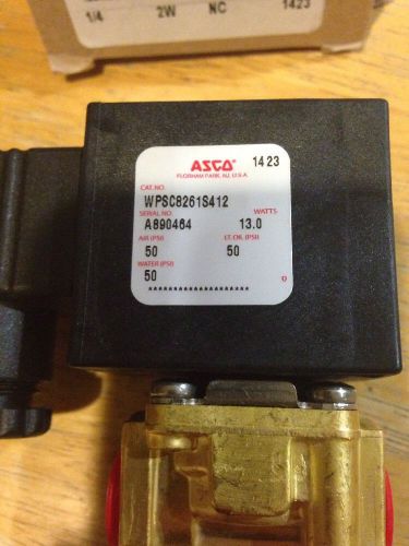 ASCO # WPSC8261S412     Brass Solenoid Valve 1/4” NPT / NEW IN BOX 8261 S412