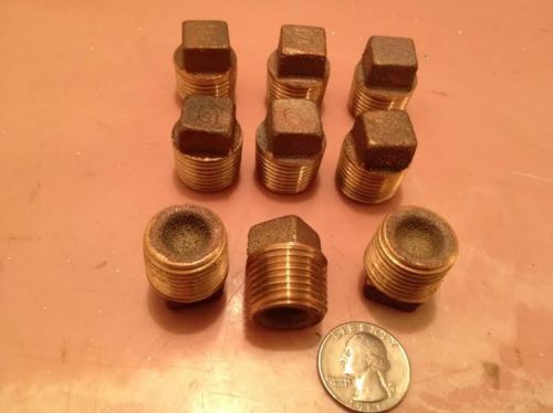 Brass Fittings: Brass Plug Square Head, Male Pipe 3/4&#034;, QTY. 9    (NEW)