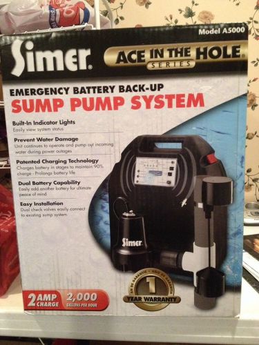 Brand New Simer Ace In The Hole Sump Pump Battery Back-Up A5000