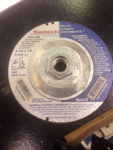 10 united abrasives 4 1/2 x 1/4&#034; x 1/8&#034; saitech  type 27 grinding cuttoff wheel for sale