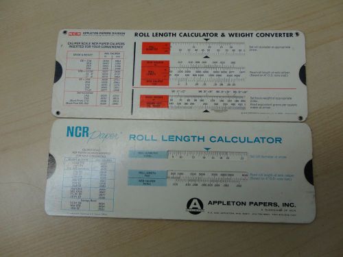 2 Vintage Sheet Capacity &amp; Roll Length and Weight Slide Rule Converters Appleton