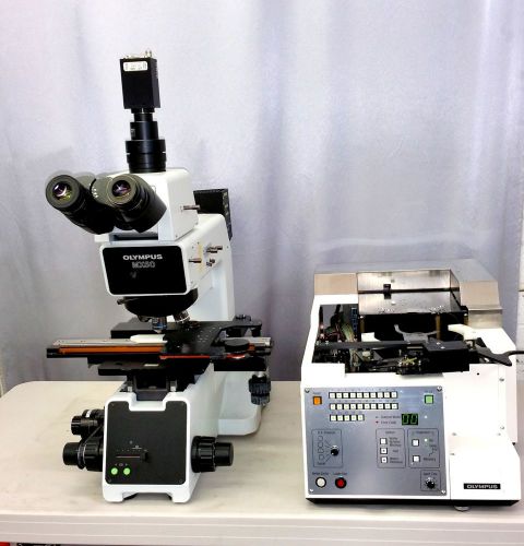 Olympus mx50 mx50a-f inspection microscope w/100n-l6 6&#034; wafer auto loader for sale