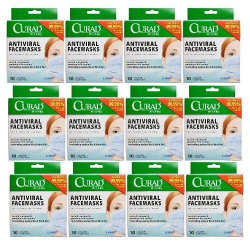 Curad antiviral facemasks surgical facemasks - 10 ct ea (2, 3, 6, or 12 boxes) for sale