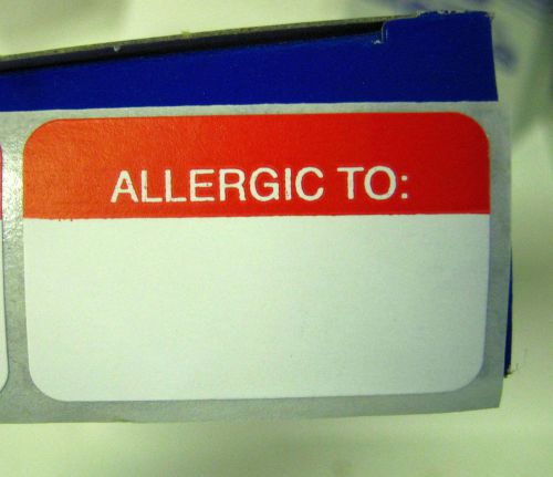 ALLERGIC TO: Medical Arts Press Pressure Sensitive Labels Red White # 34270 2 bx