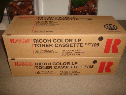 Ricoh Type 105 Black Toner Cassette 885372. New OEM lot of 2