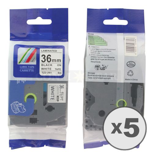 5pk black on white tape label for brother p-touch tz tze 261 36mm 1 1/2&#034; 26.2ft for sale