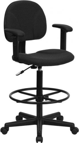 Black Patterned Fabric Ergonomic Adjustable Drafting Stool with Arms