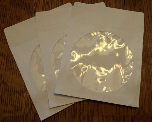 100 PCS WHITE CD/DVD PAPER SLEEVES STORAGE BAG WITH CLEAR WINDOW AND FLAP