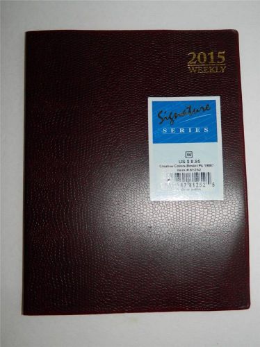 2015 BURGUNDY Signature Series Faux LEATHER Weekly Day Planner Desk Calendar NEW