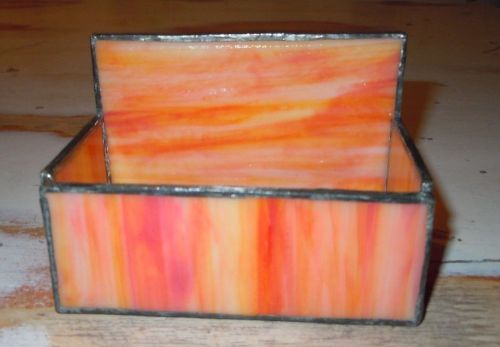 Stained Glass Business Card Holder - ORANGE - Handmade - Great Gift